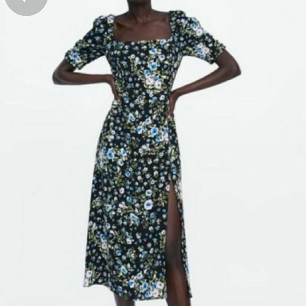 Zara Black Floral Midi Dress